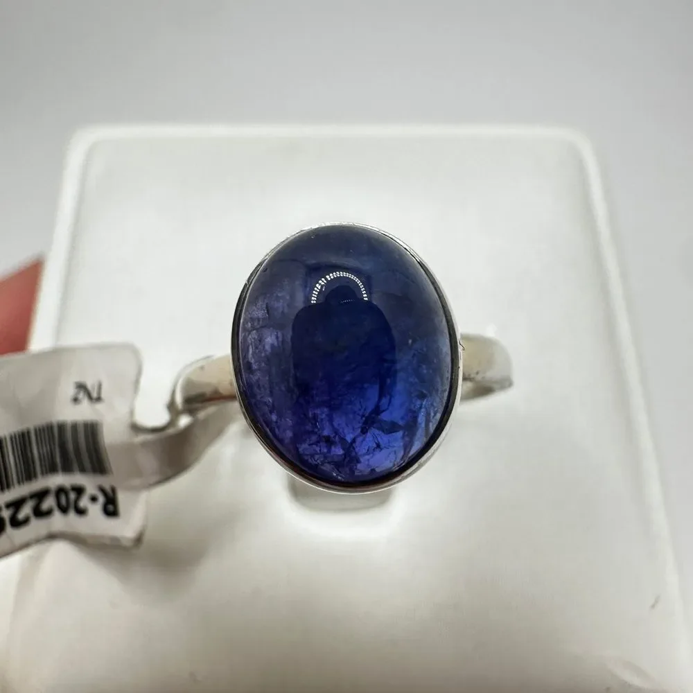 NWT‎ 9x11mm oval cut Tanzanite cabochon solitaire ring in sterling silver!